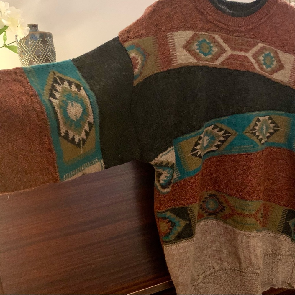 Vintage Southwestern Aztec Patterned Grandpa Sweater, Size Medium - Picture 4 of 12